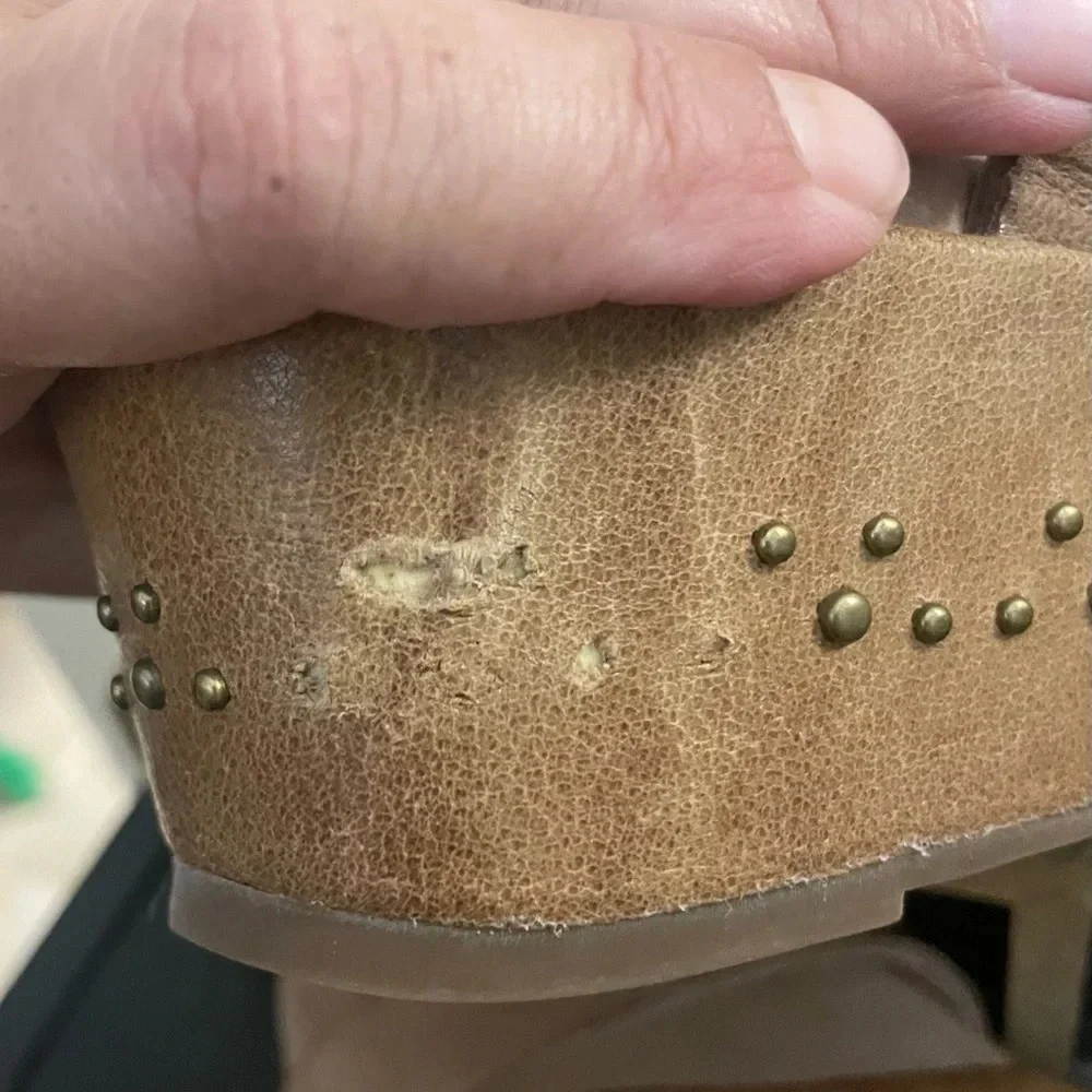 Antelope Wilda Leather Platform Wedge Sandal Tan Studded Chunky Size 41 US 10